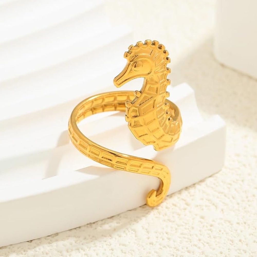 New! Seahorse Adjustable 14k Gold Plated Ring (2015)